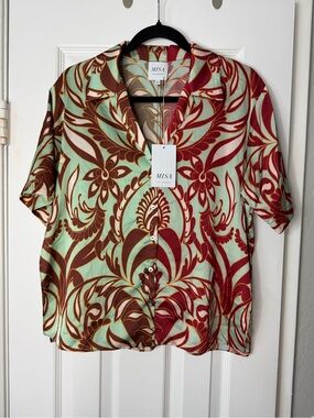 Misa Los Angeles Mint & Burgundy Floral Button-Up Shirt